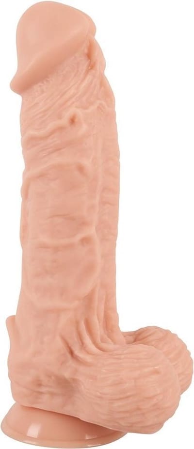 Realistixxx – Extra Large Zuignap Dildo met Extra Dikke Schacht Scrotum Uitvoering met Aders – 32 cm – beige