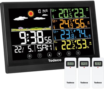 Weerstation Draasloos Binnen/Buiten - Weerstation - Zwart - Drie Draadloze Sensors - Multifunctionele Display - Voor Thuisgebruik