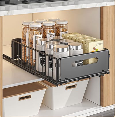 Unyqoos ® Uittrekbare Telescopische Lade Organizer voor Keukenkasten en Meer, Zonder Boren of Spijkeren Nodig