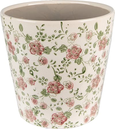 Keramiek Bloempot voor Binnen – Roze Bloemen – Rustieke Pot – Ø 19 cm – Bloemenmotief