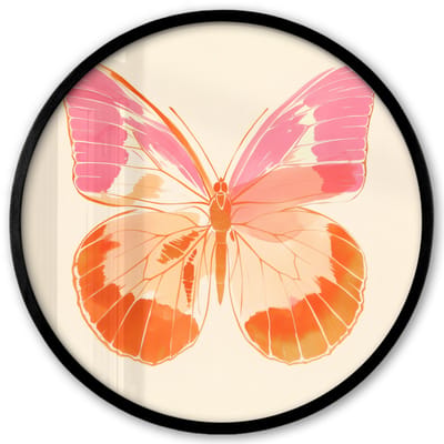 Poster in lijst Rond - Fotolijst 40x40 cm - Posters - Oranje - Vlinder - Minimalistisch - Ronde posterlijst zwart - Decoratie - Wanddecoratie woonkamer - Muurdecoratie slaapkamer