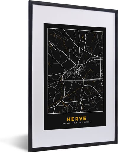 Fotolijst incl. Poster - Herve - Goud - Stadskaart - Plattegrond - Kaart - 40x60 cm - Posterlijst