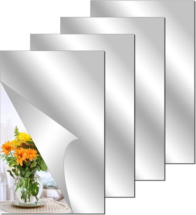 Set van 4 Zelfklevende Spiegels zonder Glas, Flexibele Spiegelfolie voor Wanddecoratie in Badkamer, Slaapkamer en Woonkamer, 20cm x 30cm