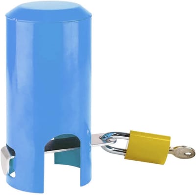 Metalen slot voor buitenkraan, tuinkraan, kinderbeveiliging, antidiefstal, kraanslot, multifunctioneel ijzeren kraanslot, parkeerplaatsbeveiligingsslot (blauw)