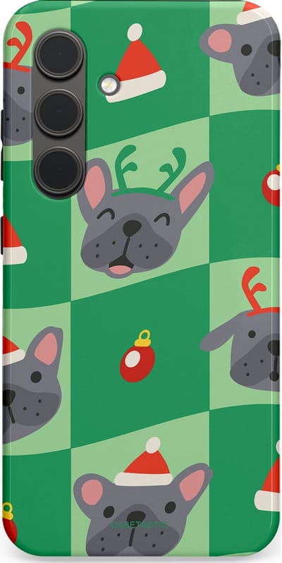 Casetastic hoesje geschikt voor Samsung Galaxy S24 - Dubbellaagse bescherming - Schattige Kersthondjes - Fashion Case - Groen Grijs