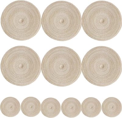 Ronde geweven placemats set van 12 stuks - antislip, warmtebestendig en wasbaar - tafelmatten voor eetkamer en feesten