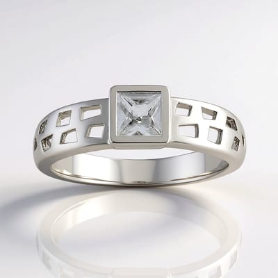 Cavill - Zilveren ring 925 Sterling met platina finish - 0,52 ct prinses geslepen Cambodja zirkoon - moderne geometrische bezel zetting - dames ring