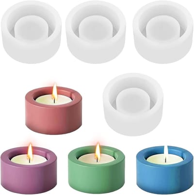 Siliconen Gietvormen voor Theelichtjes en Kaarsen, DIY Cement Kaarsenhouder voor Creatieve Thuisdecoratie (4 Stuks Cirkelvorm)