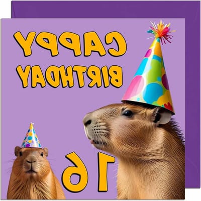 Capibara Verjaardagskaart - Cappy Verjaardag Kaart - Verjaardag Wensen - Dikke 350gsm Kwaliteit - 145 x 145mm - Paars