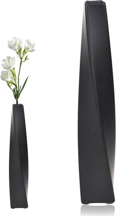 Narrow Matte Ceramic Vaas voor Pampasgras en Decoratieve Takken, Antislip voor Gedroogde Bloemen, Modern en Stijlvol voor Woonkamer, Kantoor en Slaapkamer, Zwart (34 cm)