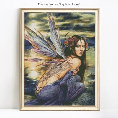 Peinture au diamant Fée Mosaïque de diamants Disposition complète Filles Broderie au diamant Image de la nature 20X30 beige