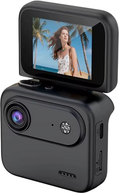 Mini 4K Sport Camera - Action Camera met Draaibaar Scherm – Vlog Camera met Beeldstabilisatie, Groothoek en Anti-Shake voor Reizen & Outdoor - Zwart
