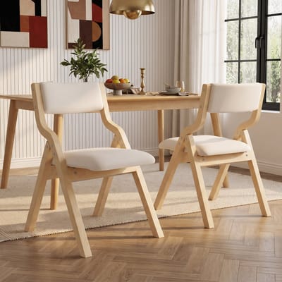 Eetkamerstoelen - Set van 4 stoelen - Opvouwbare stoel - Massief houten stoel - Linnen stoel - Comfortabele stoel - Moderne stoel - Woonkamerstoel - Keukenstoel - Café stoel - Houten eetkamerstoel - Beige