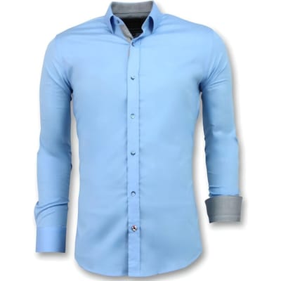 Slim Fit Overhemd Heren - Heren Blouse met Lange Mouwen - 3040 - Blauw Overhemd Heren