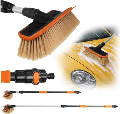 Telescopische Wasborstel - Autoborstel Uitrekbaar - Auto Reinigen - Geïntegreerde Waterdoorvoer - 151-251 cm - Zwart/Oranje