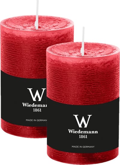 Wiedemann Cilinderkaars/stompkaars - 2x - rustieke kaars - rood - 7 x 10 cm - 43 branduren