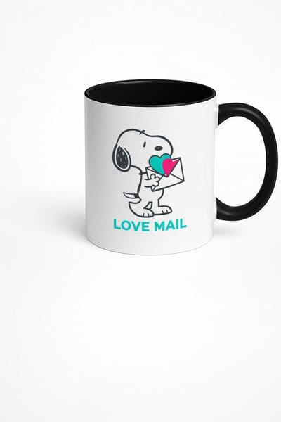 Love Mail Mok met Liefdesbrief Design | Schattige Cartoon Hond & Harten | Wit-Zwart Keramiek