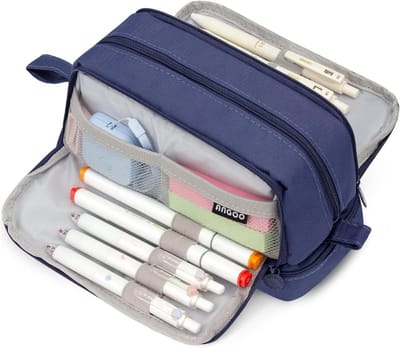 SnelShoppen - Etui met Grote Capaciteit, 4 Vakken, Handzame Pennenzak voor Kantoor, School, Studenten, Meisjes en Jongens - Marine Kleur, Ideaal voor