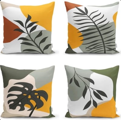 Bedrukte kussenhoezen - Velvet kussenhoes set van 4 stuks - 50x50 cm - Onedraw bladeren - Aan beide zijdig bedrukt
