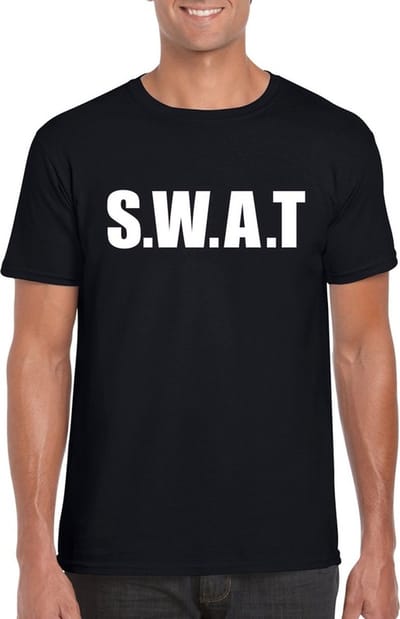 Politie SWAT team verkleedkleding t-shirt - zwart - voor heren - Carnaval S