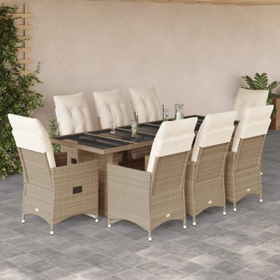 vidaXL - 9-delige - Bistroset - met - kussens - poly - rattan - beige