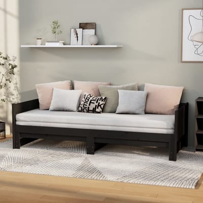 vidaXL - Slaapbank - uitschuifbaar - massief - grenenhout - zwart - 2x(90x200) - cm