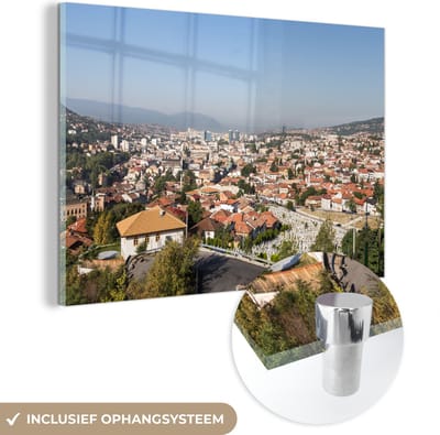 ® Glasschilderij 180x120 cm - Schilderij acrylglas - Traditionele oranje daken van Sarajevo in Bosnië en Herzegovina - Foto op glas - Muurdecoratie woonkamer - Wanddecoratie slaapkamer - Schilderijen