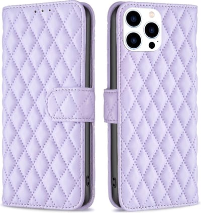 BINFEN Hoesje - Geschikt voor iPhone 16 Pro Hoesje - BINFEN Rhombus Book Case - Lavendel
