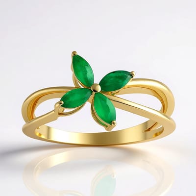Cavill - Gouden Ring - 9K Geelgoud - 4 Nova Era Smaragden Marquise 0,476 ct - Luxe Bloemmotief Braziliaanse Edelstenen Dames