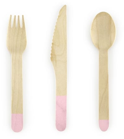 PARTYDECO - 18 lichtroze houten bestek 16 cm natuurlijk