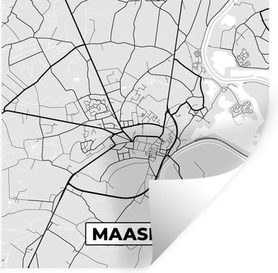 Muurstickers - Sticker Folie - België – Maaseik – Stadskaart – Kaart – Zwart Wit – Plattegrond - 100x100 cm - Plakfolie - Muurstickers Kinderkamer - Zelfklevend Behang XXL - Zelfklevend behangpapier - Stickerfolie