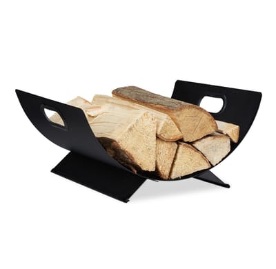 houtmand haardhout metaal - binnen - 18,5 x 40,5 x 33 cm - groot - zwart