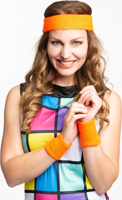 Partychimp Set Hoofdband Polsbandjes Neon Oranje voor bij Carnavalskleding Dames Carnaval Accessoires WK Voetbal Oranje Kleding Foute Party - Neon Oranje - Polyester