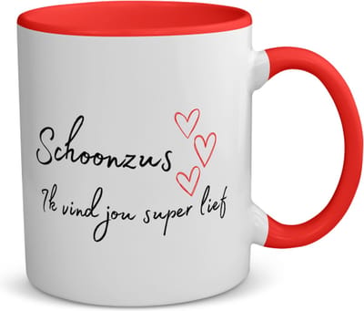 Akyol - schoonzus ik vind jou super lief koffiemok - theemok - rood - Zus - de liefste schoonzus - verjaardag - cadeautje voor zus - zus artikelen - kado - geschenk - 350 ML inhoud