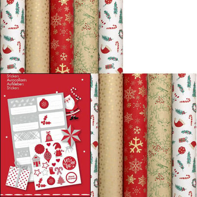 WINTER GARDEN - kerstpapier assortiment cadeaupapier inpakpapier voor kerst - 2 meter x 70 cm - 10 rollen - inclusief labels