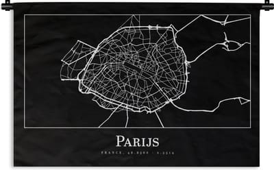 Wandkleed - Wanddoek - Parijs - Plattegrond - Kaart - Stadskaart - 180x120 cm - Wandtapijt