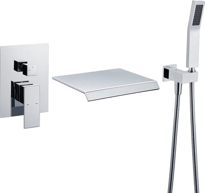 WEBO Deluxe inbouw badkraan met handdouche complete set - chroom - watervalontwerp - twee-knop bediening complete set
