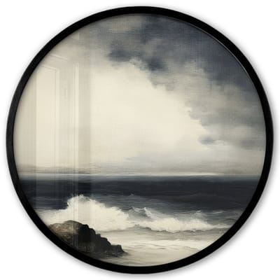 Poster in lijst Rond - Fotolijst 40x40 cm - Posters - Zee - Rotsen - Storm - Ronde posterlijst zwart - Decoratie - Wanddecoratie woonkamer - Muurdecoratie slaapkamer