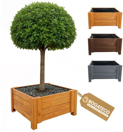 BOGATECO Houten Plantenbak 50 x 50 x 30 cm - Inclusief Agro-Textiel - Weerbestendig & Geïmpregneerd - Bloembak voor Tuin & Balkon - Lichtbruin