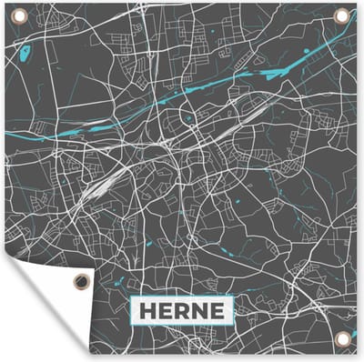 Tuin poster Duitsland – Blauw – Herne – Stadskaart – Kaart – Plattegrond - 200x200 cm - Tuindoek