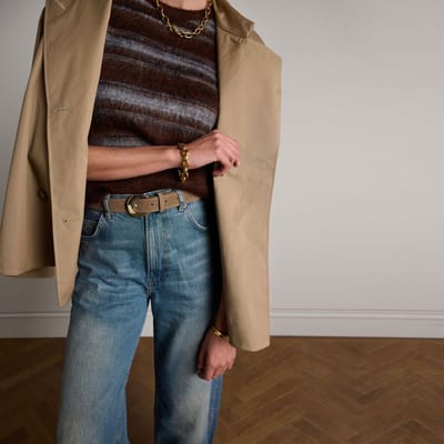 Manfield - Dames - Taupe suède riem - Maat 085
