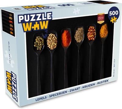 Puzzel Lepels - Specerijen - Zwart - Kruiden - Rustiek - Legpuzzel - Puzzel 500 stukjes