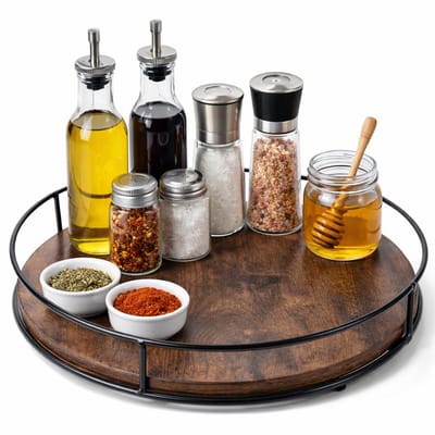 BOTC Draaiplateaus met antislipmat - 22cm - voor kast, voorraadkast, keuken, aanrecht, koelkast, kantoor -Bruin