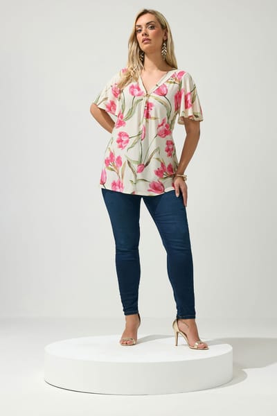 Yours London Witte Swingtop Met Bloemenprint En Gesp Size 42