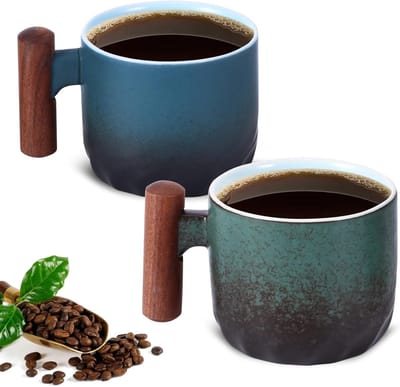 Set van 2 porseleinen espresso kopjes 70 ml met handvat, ideaal voor espresso en mini thee, keramische mokken voor latte en koffie