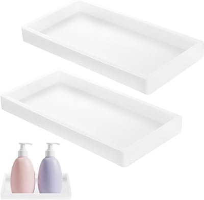 Set van 2 Witte Trays voor Cosmetica en Sieraden, Decoratieve Ovaalvormige Bakjes voor Badkamer en Make-up Organisatie, Ideaal voor Toilettafel en Accessoires (19.99 x 9.99)