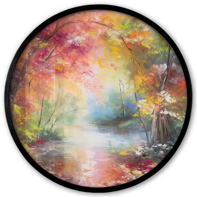Poster in lijst Rond - Fotolijst 40x40 cm - Posters - Landschap - Olieverf - Kleurrijk - Natuur - Ronde posterlijst zwart - Decoratie - Wanddecoratie woonkamer - Muurdecoratie slaapkamer