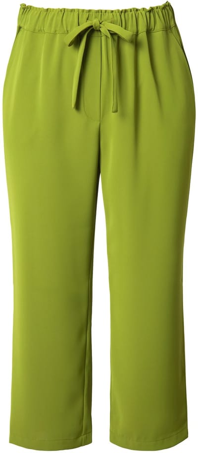 Ulla Popken - Dames - 7/8-broek persplooien elastische tailleband strikbandje - Grasgroen - Maat 44