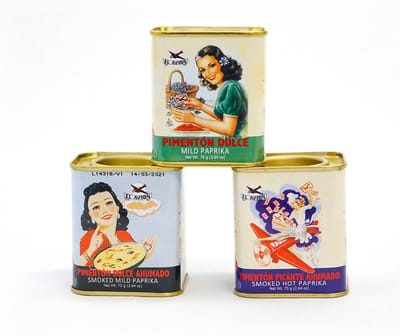3 blikken (160gr per blik) Spaanse vintage set van paprika van verschillende smaken. Geniet van Spanje in je eten