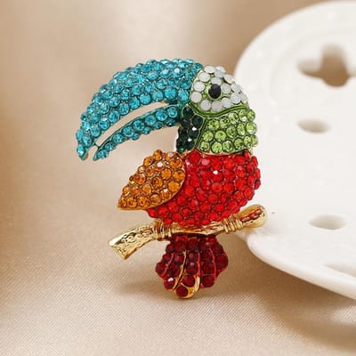 Broches Parrots Cristal Colorés de Luxe Broches en Alliage Pour Femmes Hommes Mode Classique Magnifiques Badges Oiseaux Strassés Bijoux blue